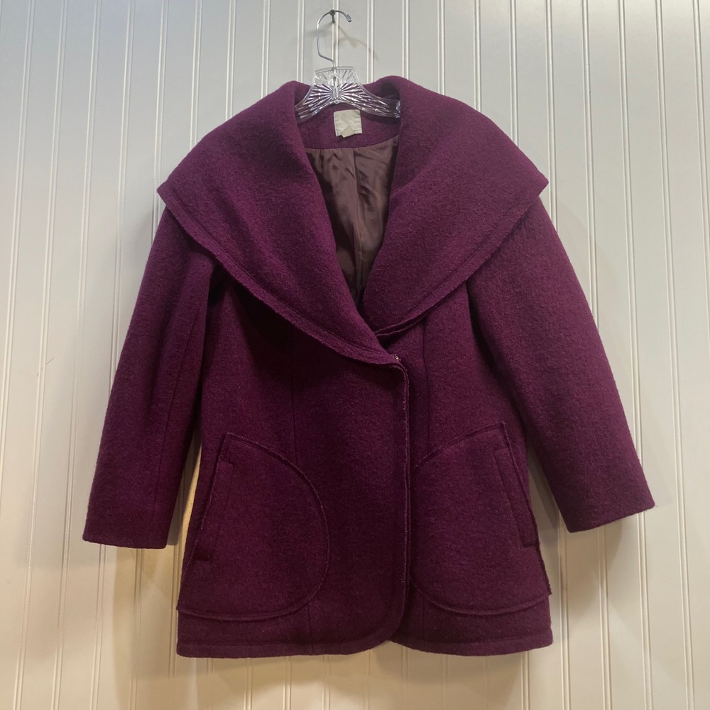 Halogen Womens S Magenta Purple Boiled Wool Blend Shawl Collar‎ Snap Front Coat